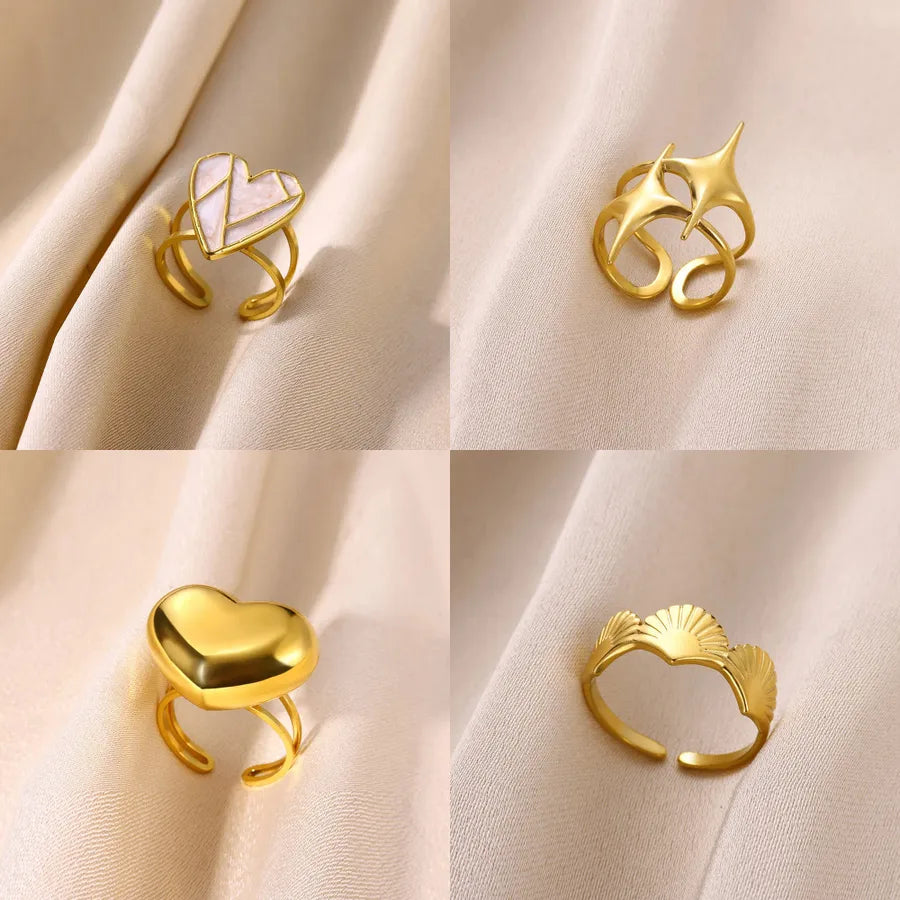 Heart & Star Open Ring – 18K Gold Stainless Steel