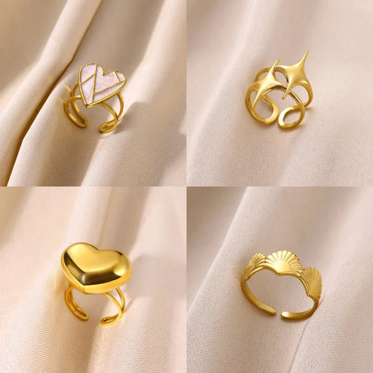 Heart & Star Open Ring – 18K Gold Stainless Steel