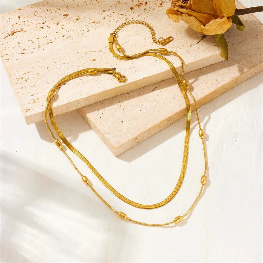 Double Layer Gold Stainless Steel Pearl Necklace