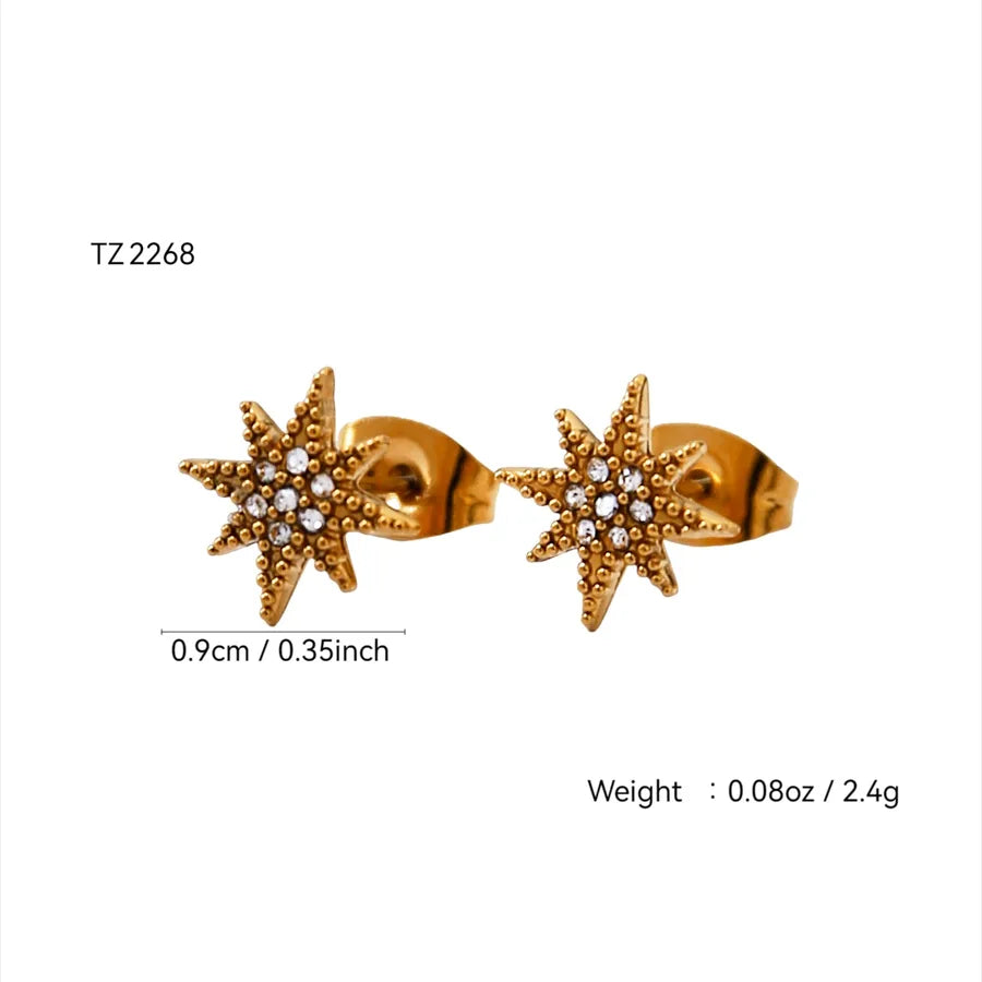 18K Gold Plated Stainless Steel Zircon Earrings Asterism Ear Studs