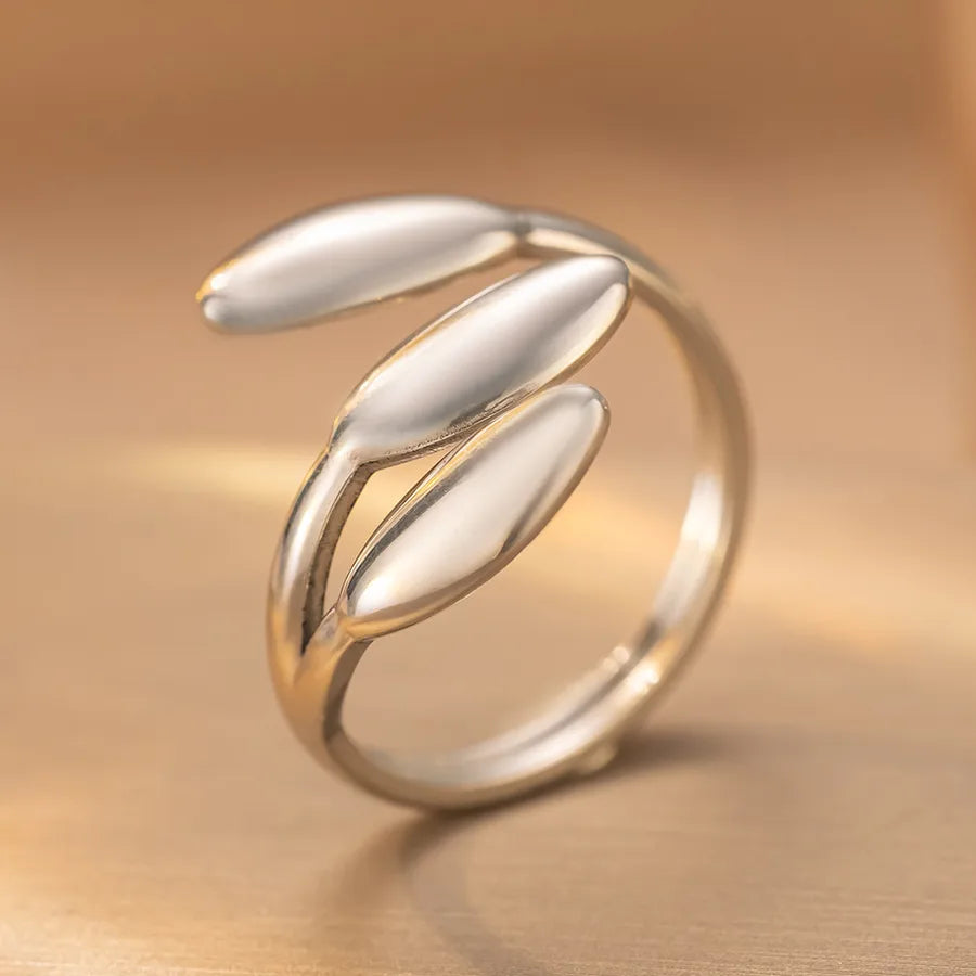 Adjustable Silver Maple Leaf Titanium Ring K146 Steel Color Ring Open