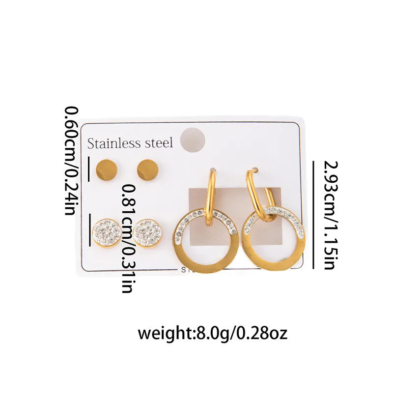 Titanium Steel Heart Earrings for Women Half Diamond Titanium Steel Earrings 0971