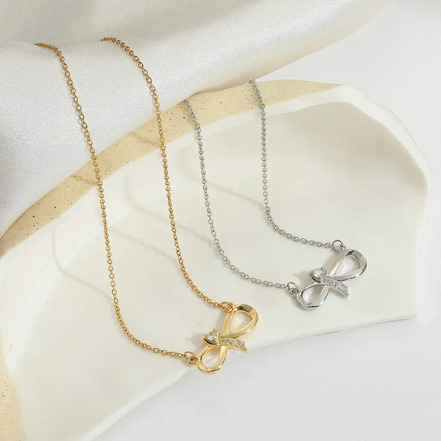 18K Gold Plated Zircon Bow Necklace