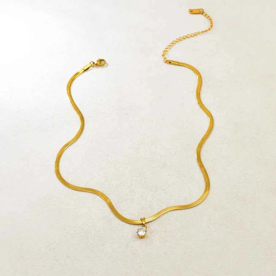 18K Gold Plated Square Zircon Pendant Necklace