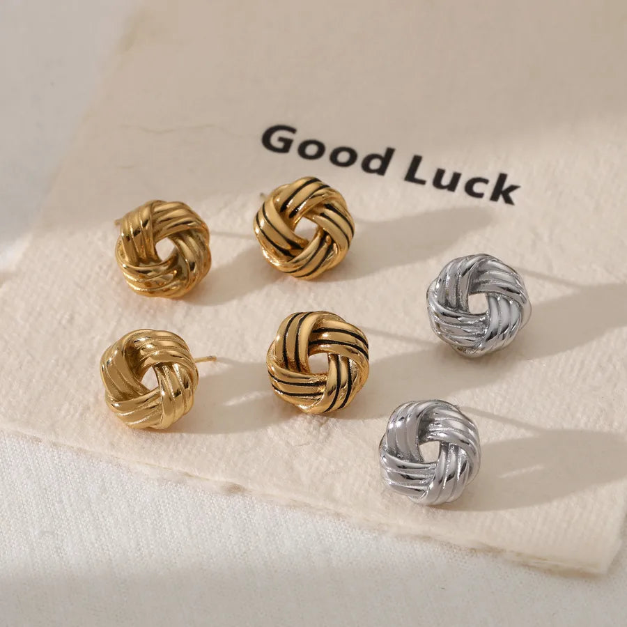 French Retro Twist Knot Stainless Steel Earrings