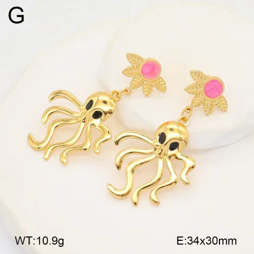 Gold Starfish & Octopus Stainless Steel Earrings