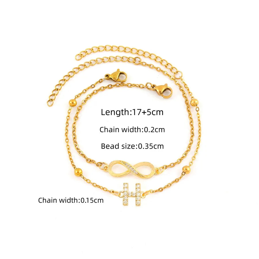 Gold Initial & Infinity Bracelet Set for Women Gold H