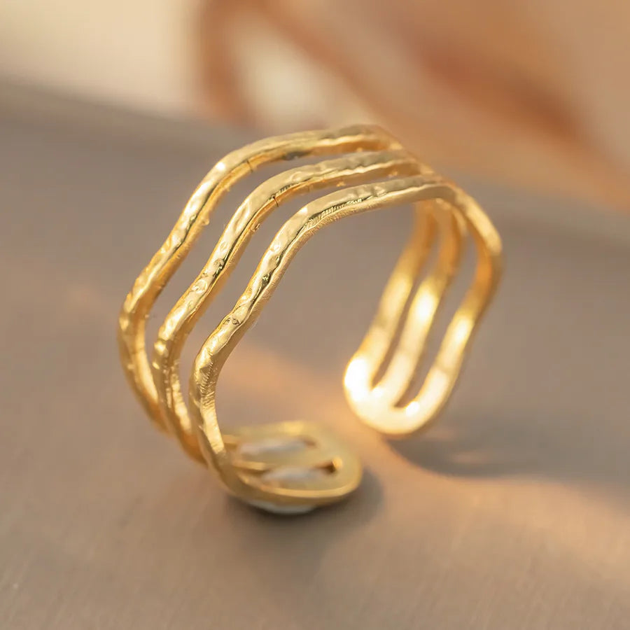 Geometric Titanium Steel Open Ring for Women K413 Gold Ring Adjustable