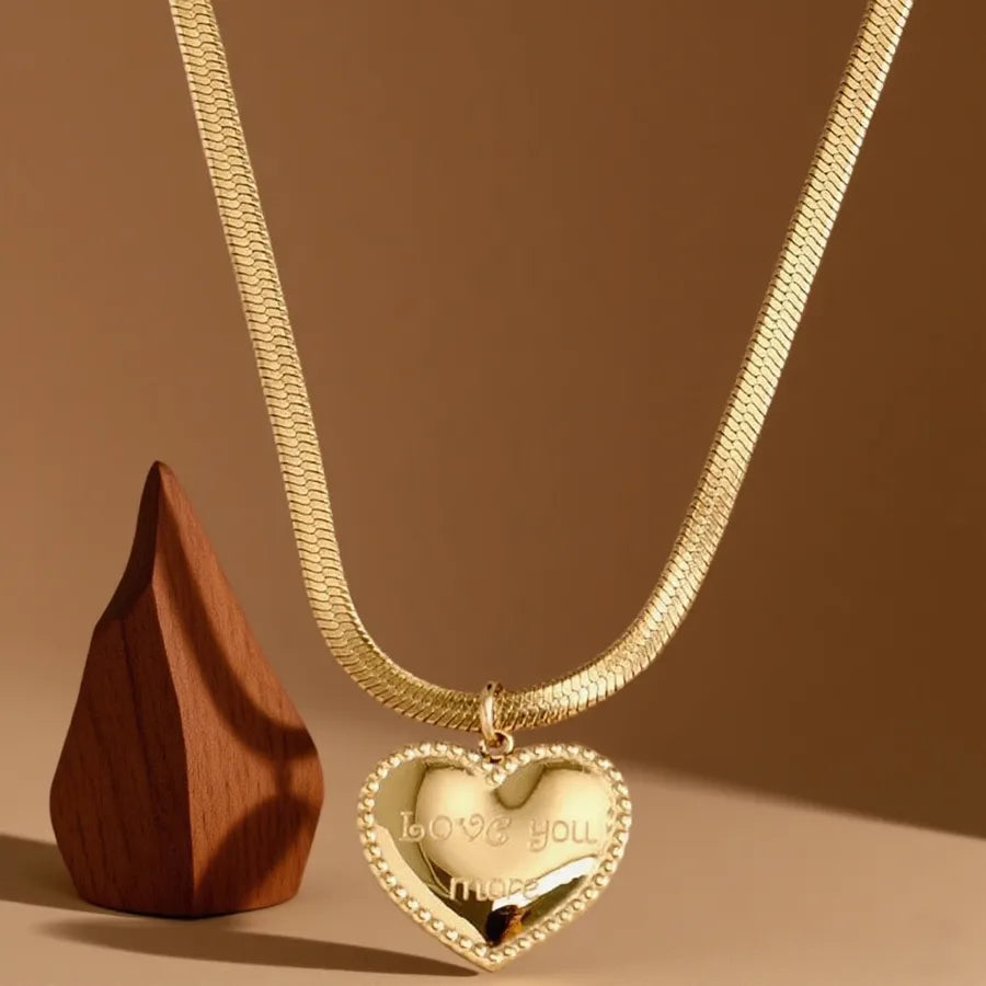 Titanium Steel Heart Pendant Necklace X0632-LOVE Heart Necklace - Gold
