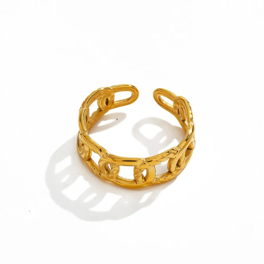 18K Gold Leaf Open Ring – Stainless Steel 2-Adjustable