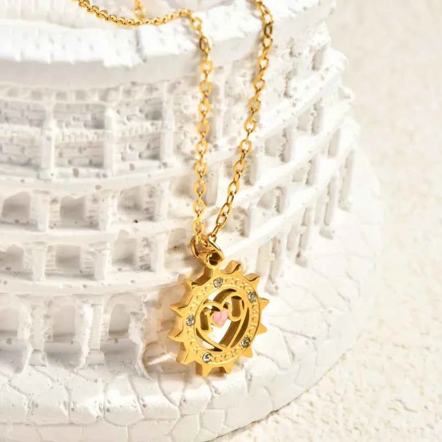 Gold-Plated Heart & Flower Pendant Necklace
