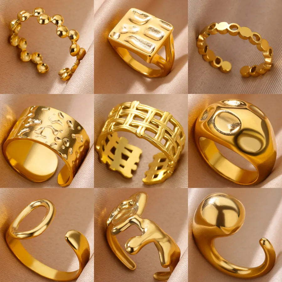 18K Gold PVD Geometric Stainless Steel Open Ring