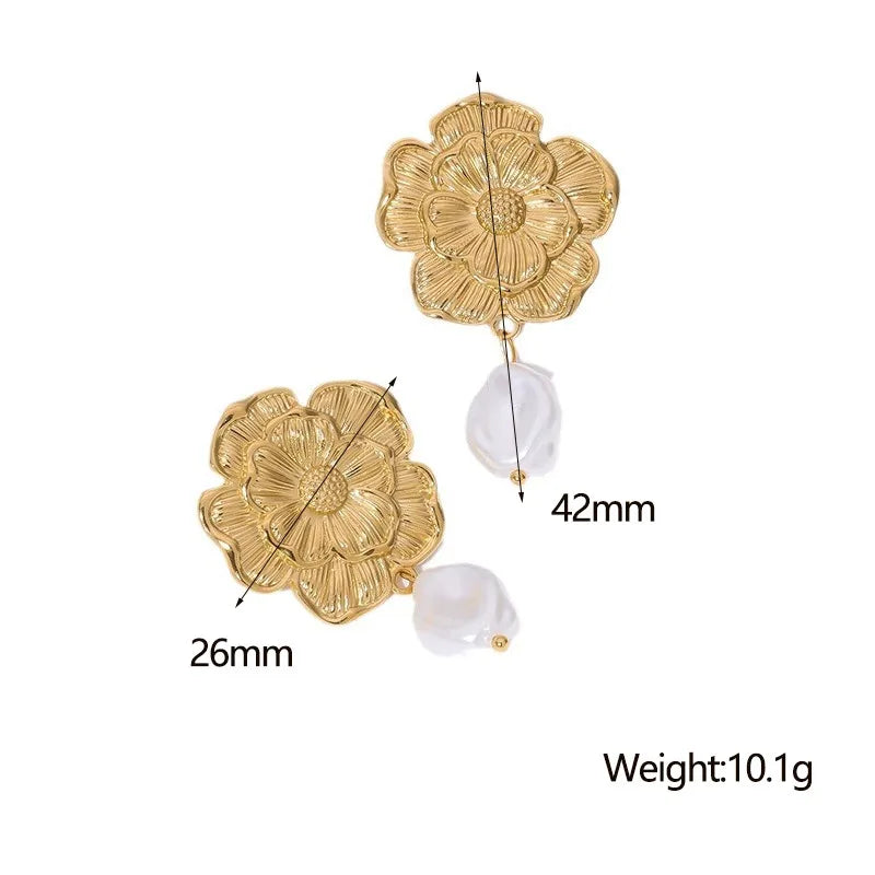 Titanium Steel Flower Stud Earrings for Women ER014-G