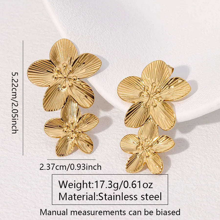 Elegant Gold Five-Leaf Flower Drop Earrings