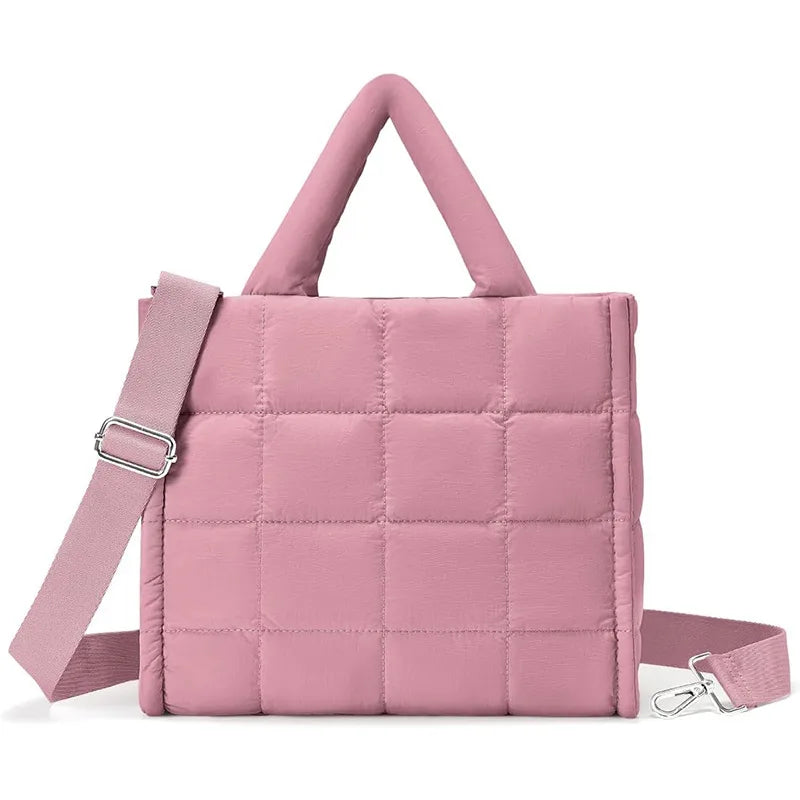 Soft Quilted Nylon Crossbody Tote Bag Dark Pink