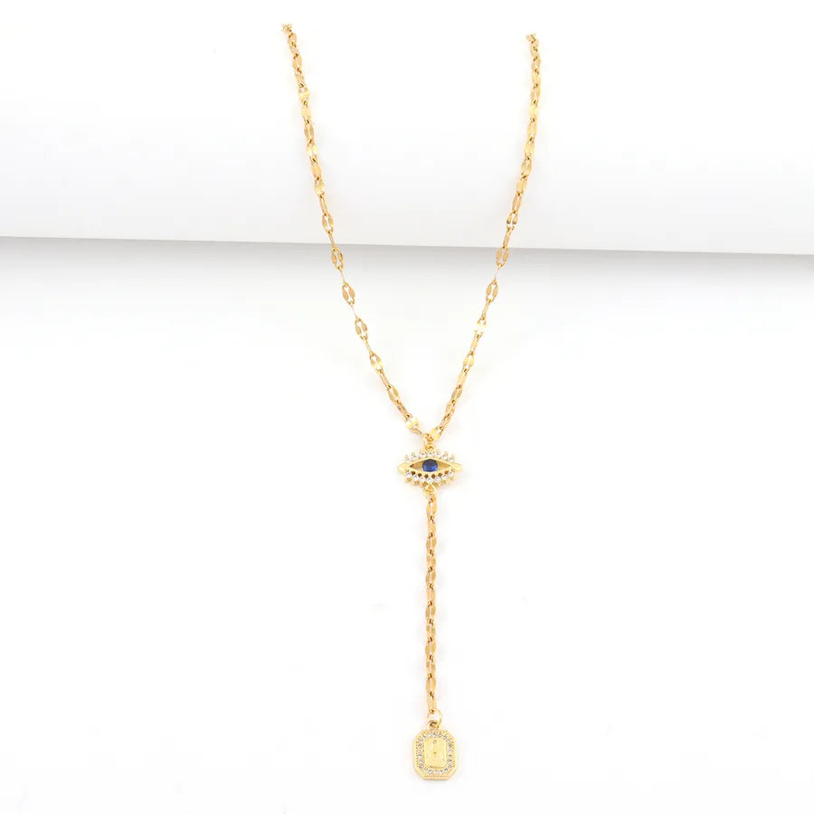 Gold Eye Pendant Necklace with Zircon Accents