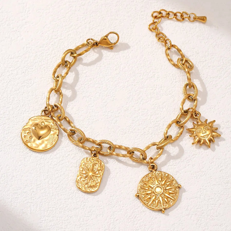 Gold Sun Face Pendant Bracelet for Women