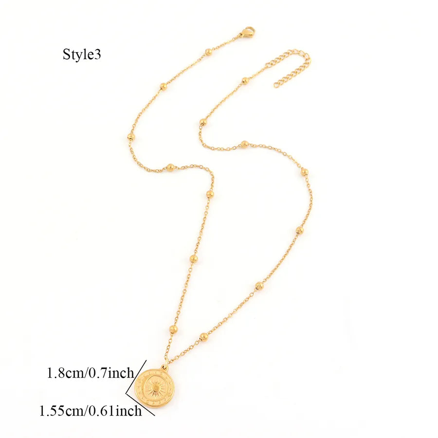 Gold Sun Pendant Stainless Steel Necklace