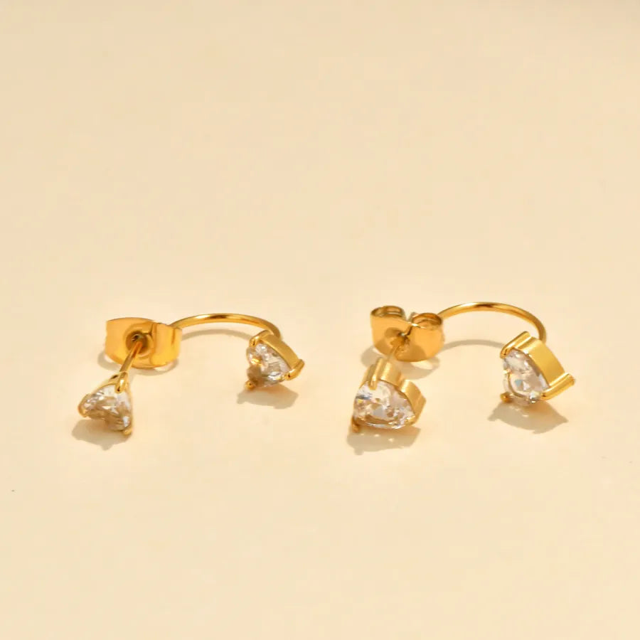18K Gold Plated Heart & Drop Zircon Earrings