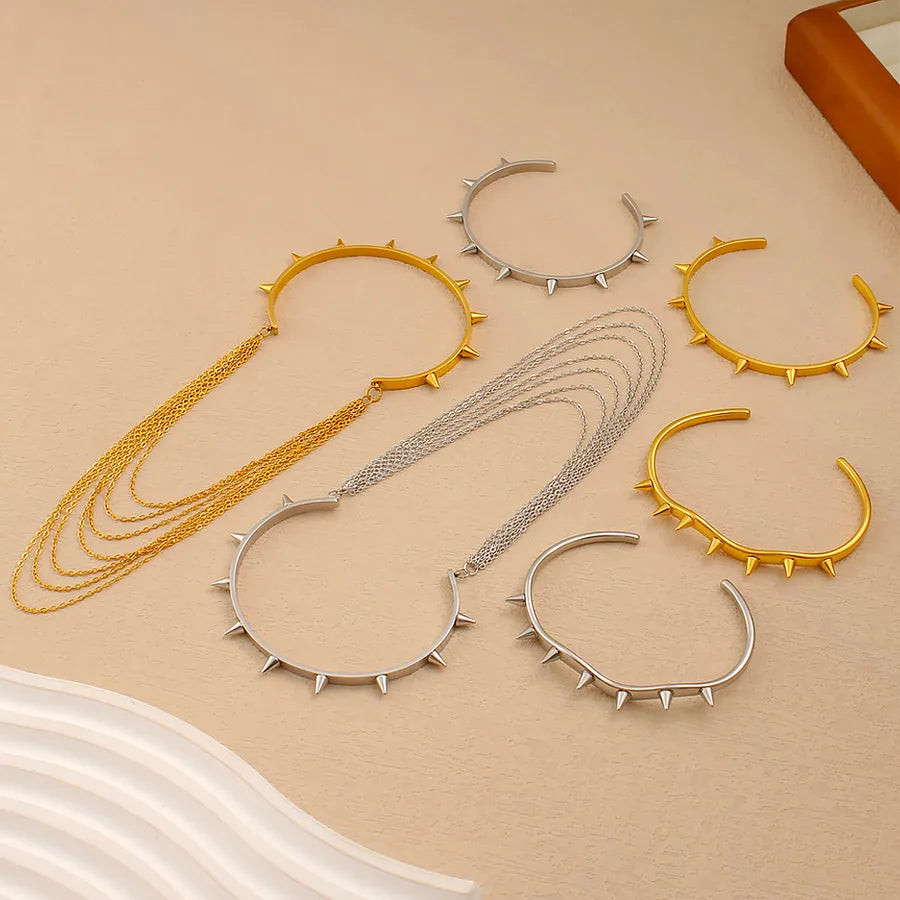 18K Gold Rivet Geometric Stainless Steel Bangle