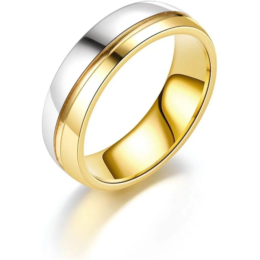 Gold & Silver Stainless Steel Couple Rings Two-tone Gold Men's Couple Rings