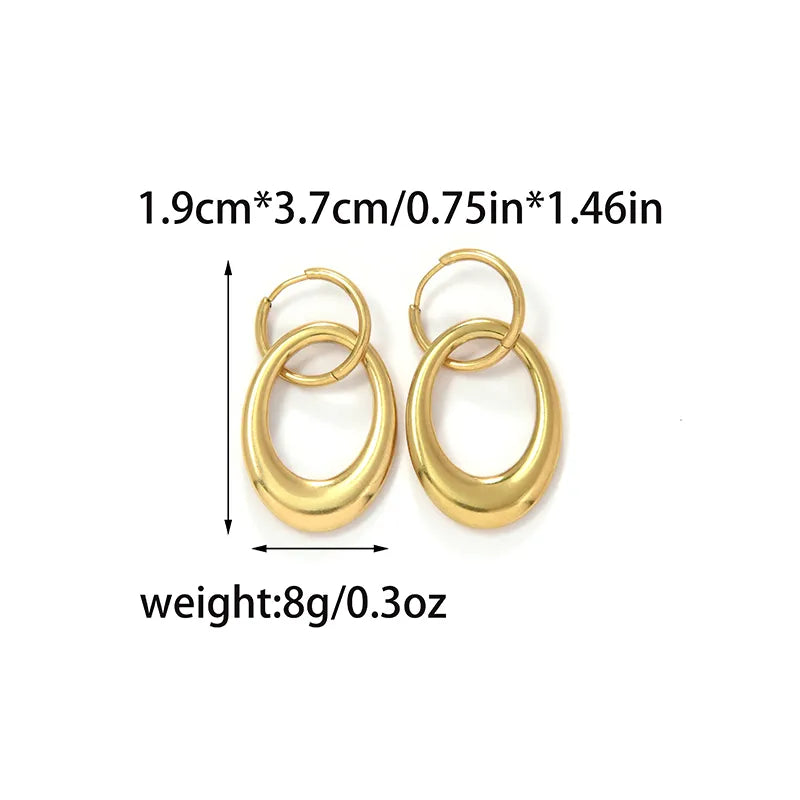 14K Gold Plated Geometric Oval Earrings Gold