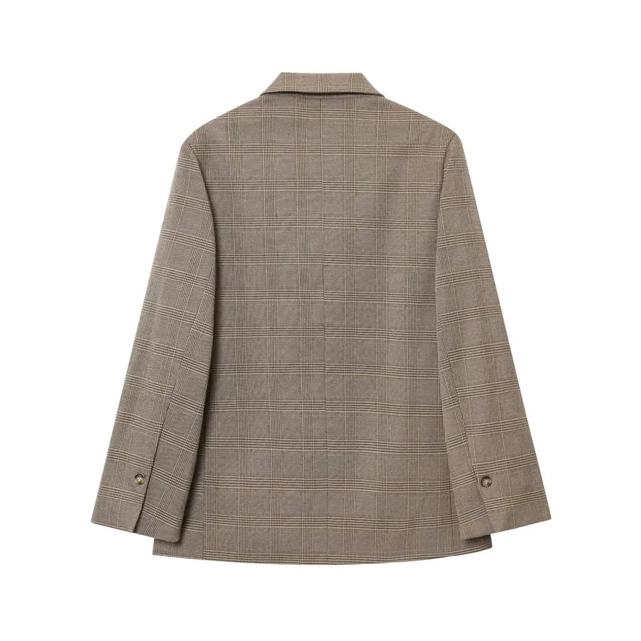 Women's Plaid Blazer – Casual Single-Button Jacket