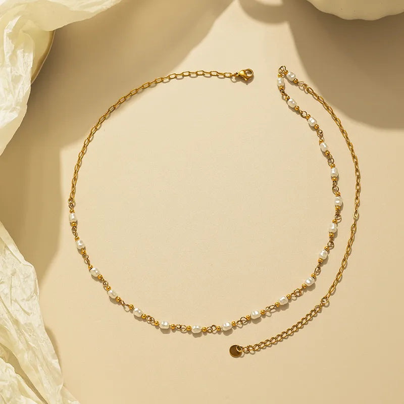 Elegant Gold-Plated Pearl Chain Necklace