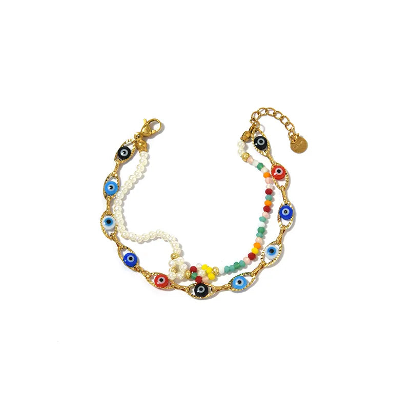 18K Gold Boho Eye & Flower Stainless Steel Bracelet BH0161-02-darkcolorful