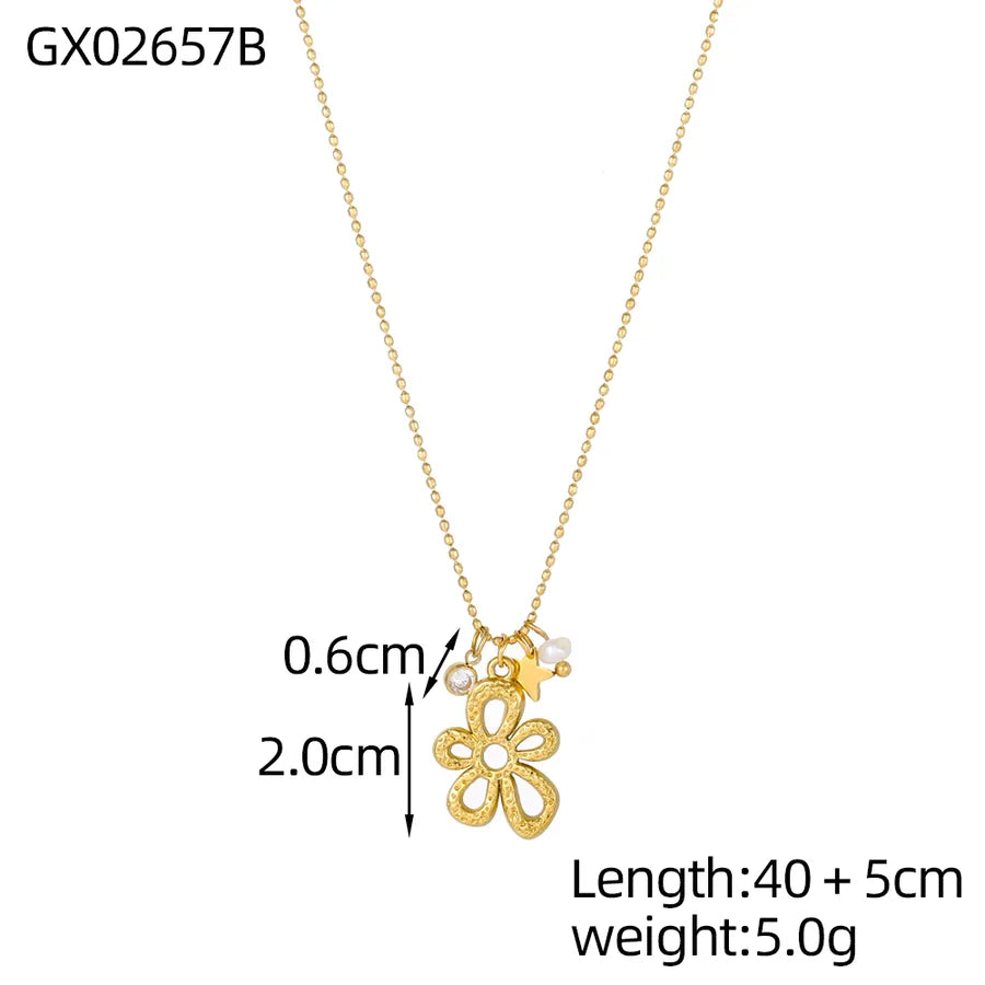 Gold Plated Titanium Steel Floral Geometric Necklace One Size GX02657B 9*9*1
