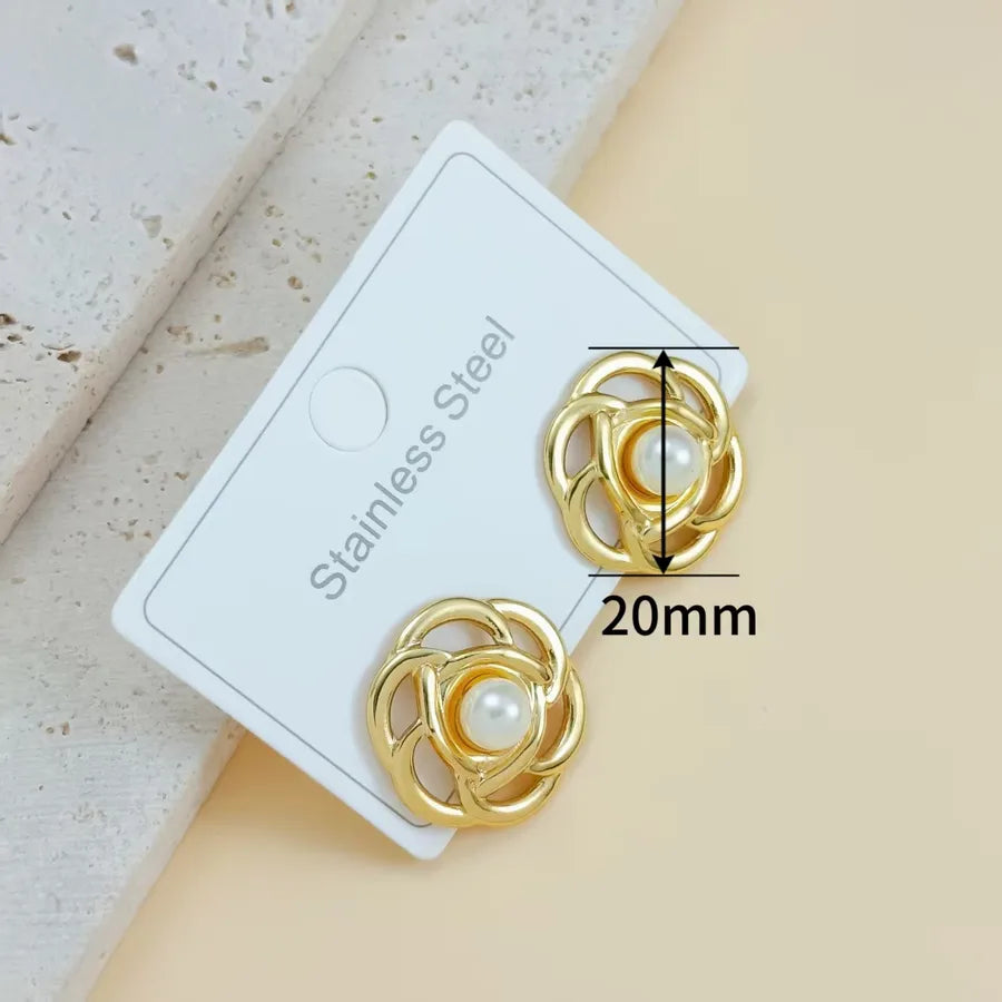 Gold Plated Pearl Tassel Earrings for Women Ear Needle 0.08mm Whirlwind Pearl Small Earrings 1 Pair Package