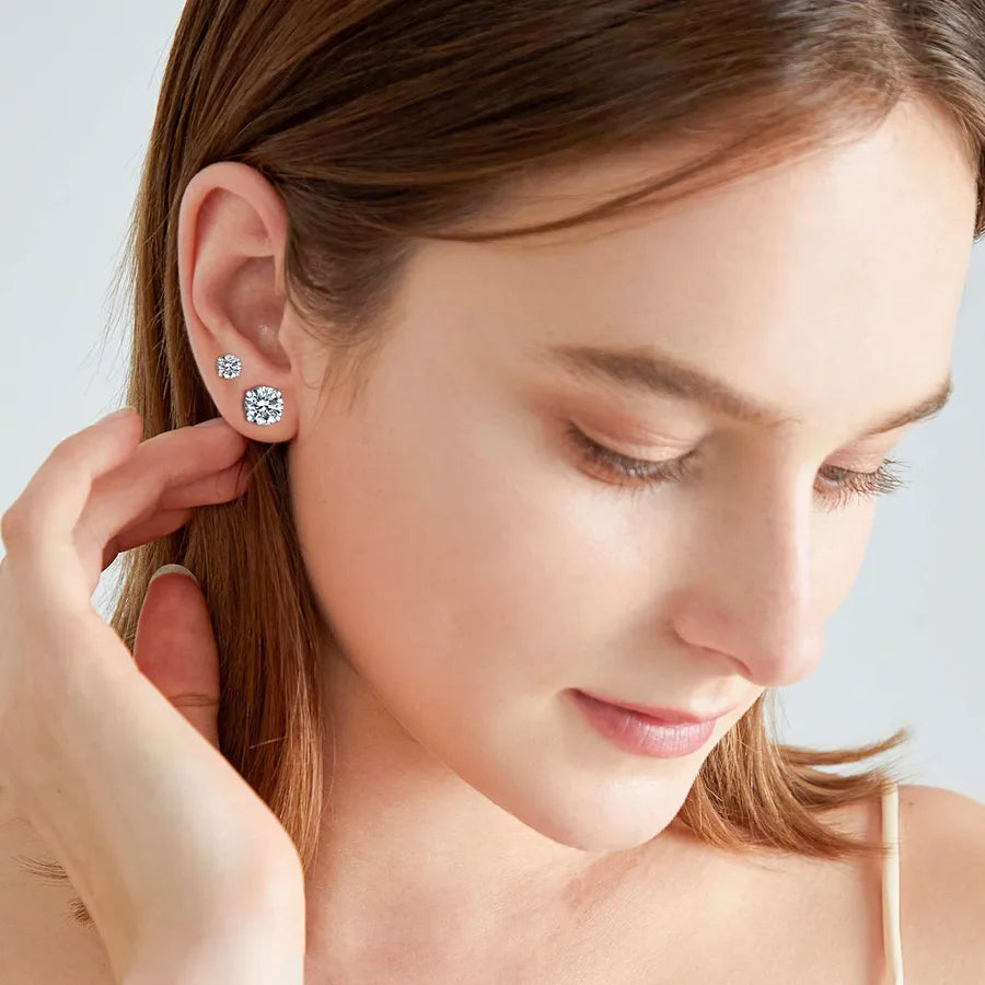 Titanium Steel Stud Earrings with Double Zirconia