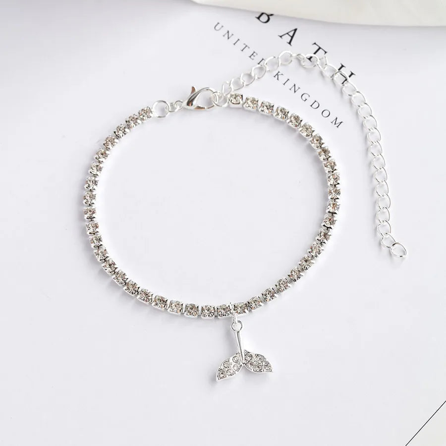 Sparkling Fish Tail Anklet with Zircon Crystals