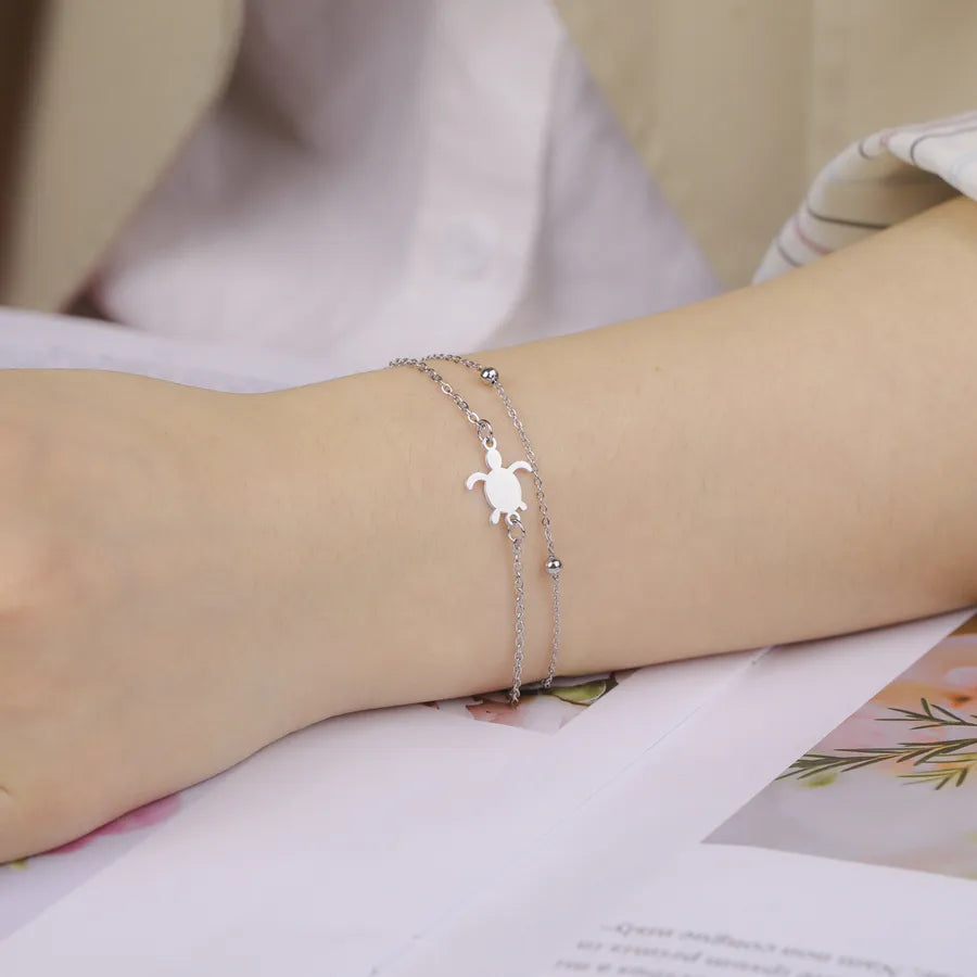 Minimalist Turtle Pendant Stainless Steel Bracelet