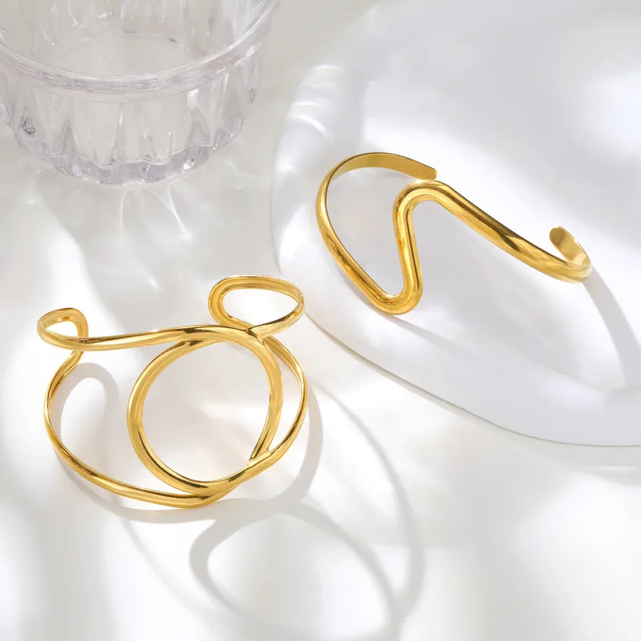 Gold Plated Geometric Stainless Steel Bangle