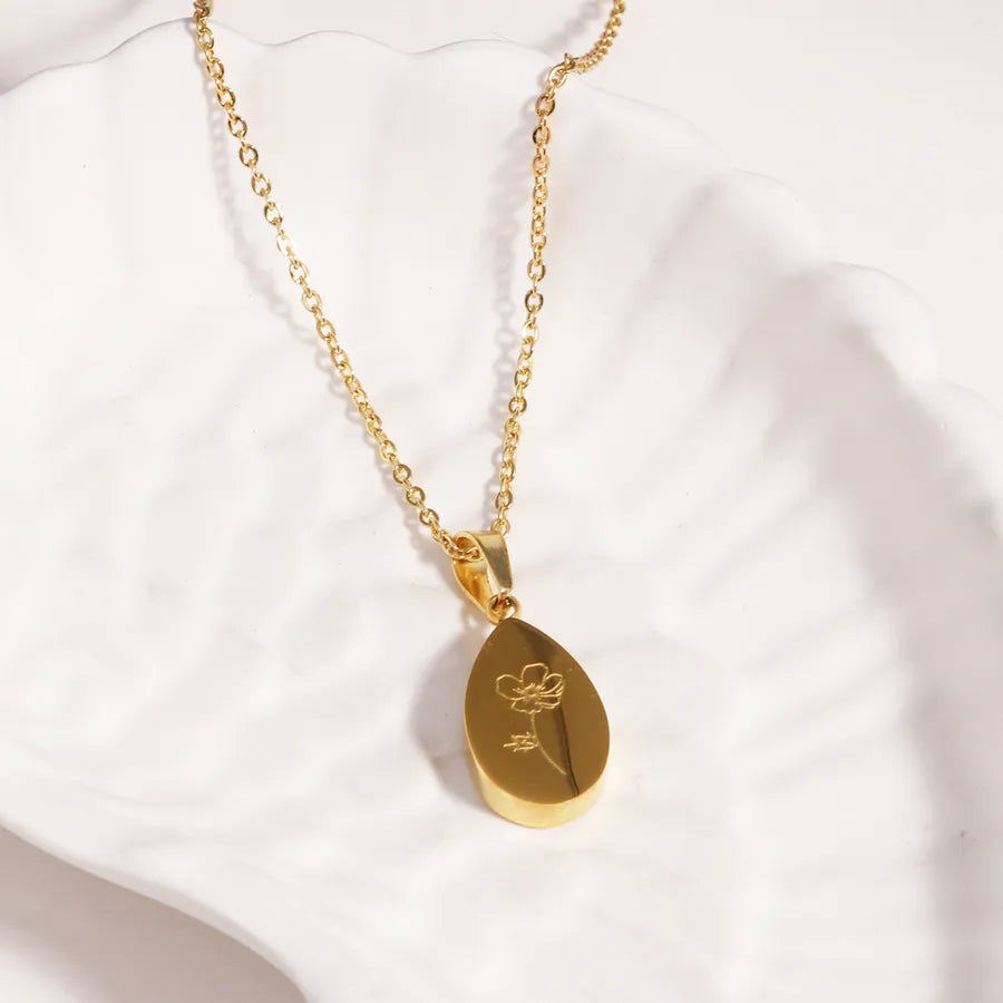 Gold Waterdrop Rose Pendant Necklace