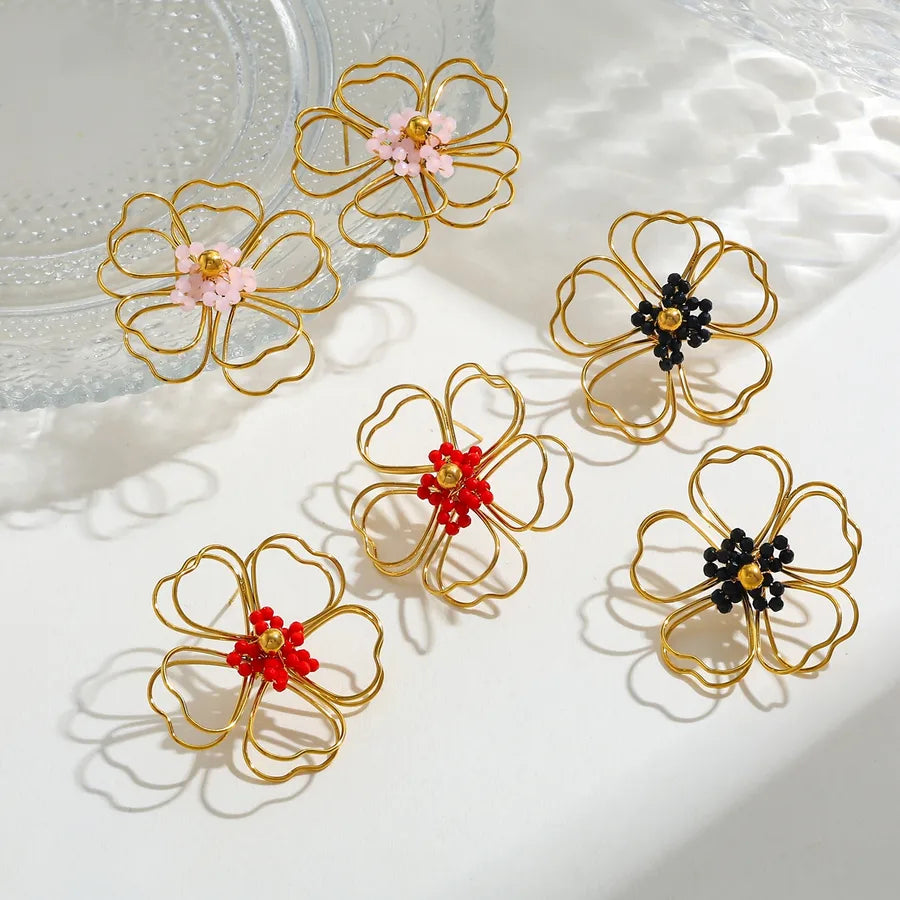 18K Gold Plated Hollow Flower Stud Earrings