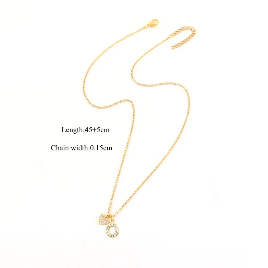 18K Gold Plated Heart Letter Pendant Necklace Gold O