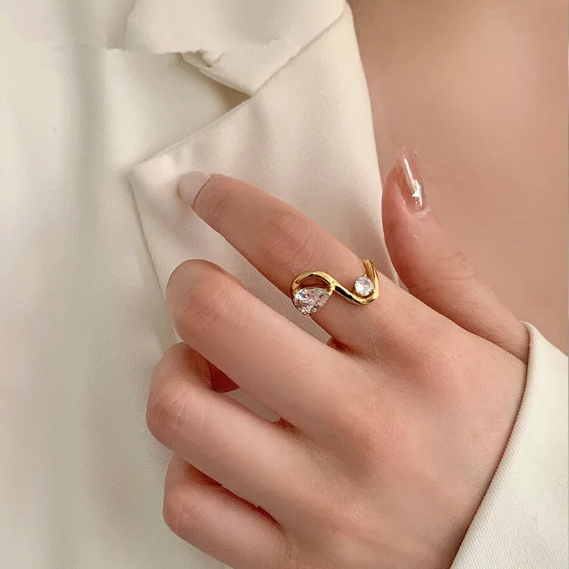 Gold Waterdrop Zircon Double Band Ring