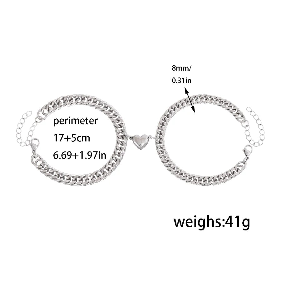 Magnetic Heart Couple Bracelet – 18K Gold Plated 17+5cm Silver 1 Pair of Stainless Steel Heart Bracelets