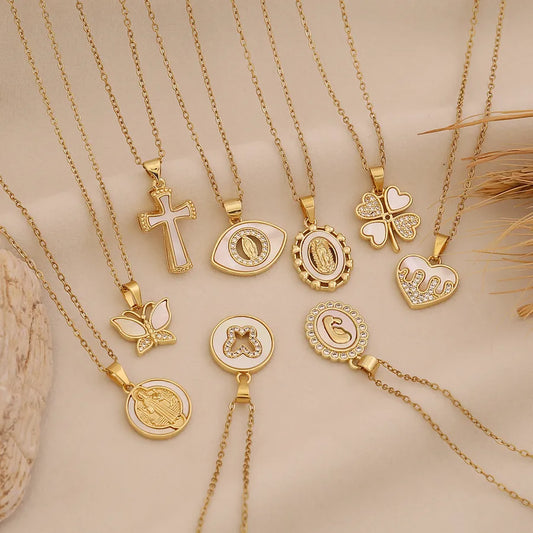 18K Gold Plated Cross & Butterfly Pendant Necklace