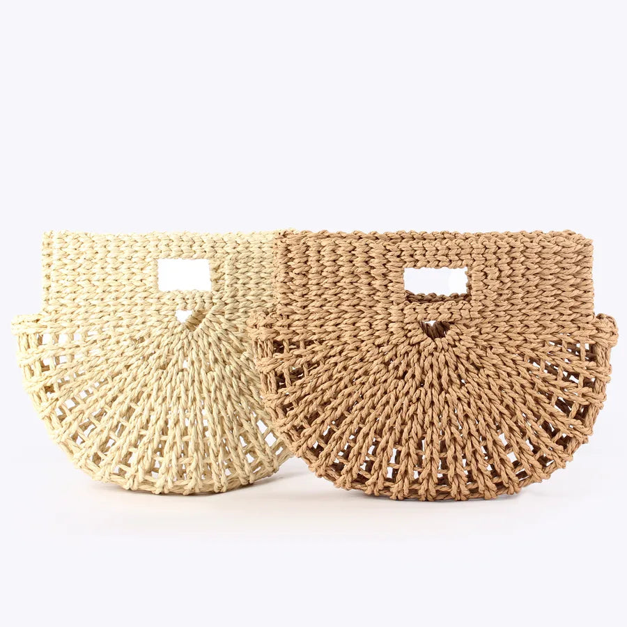 Woven Summer Handbag – Multicolor Semicircle Tote