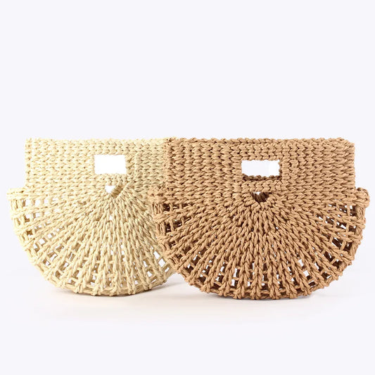 Woven Summer Handbag – Multicolor Semicircle Tote