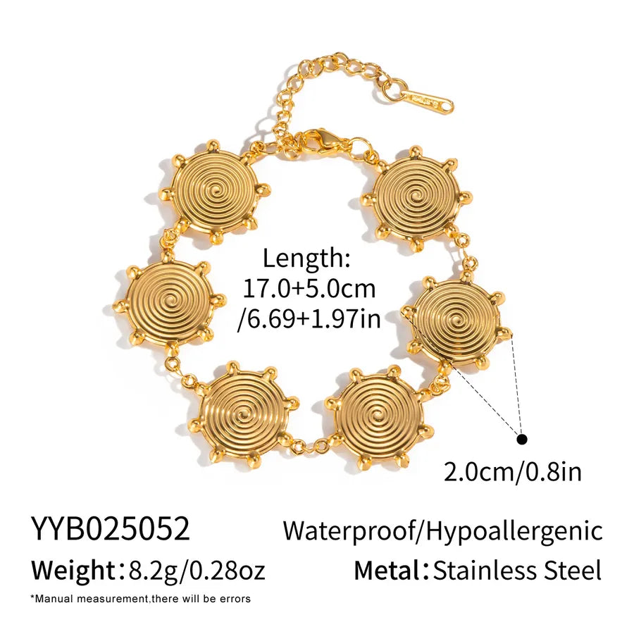 Gold Plated Sunflower Stainless Steel Bracelet Average Size Gold 4#