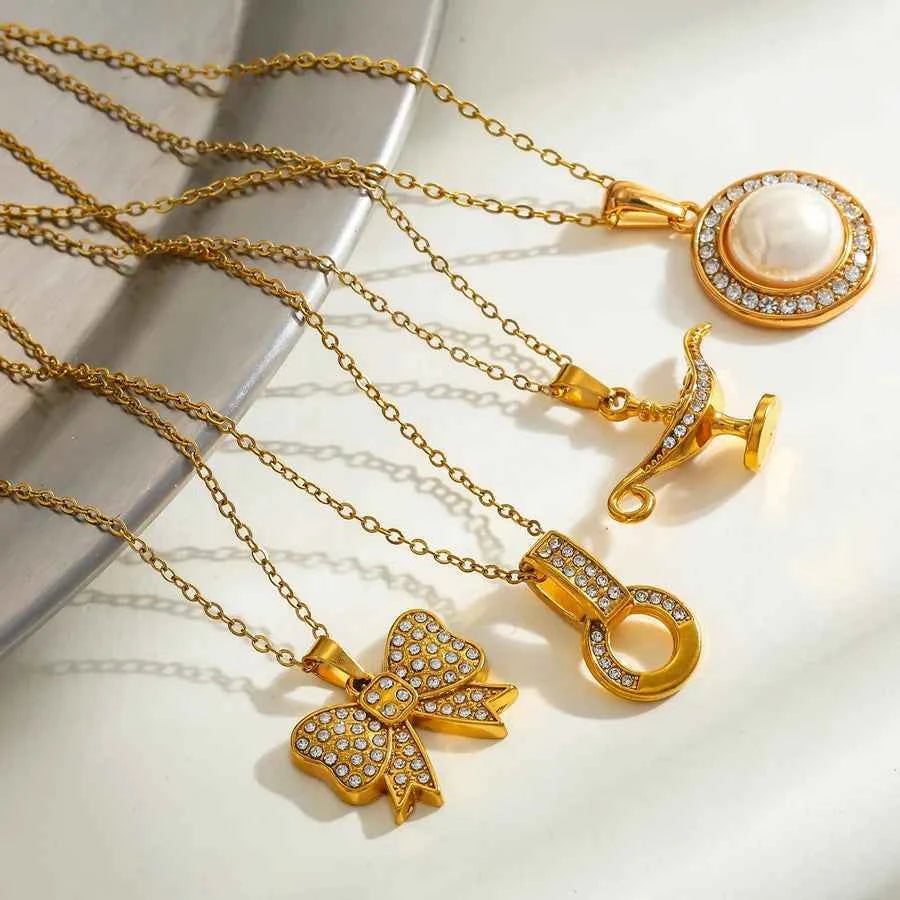 18K Gold Plated Stainless Steel Bow Pendant Necklace