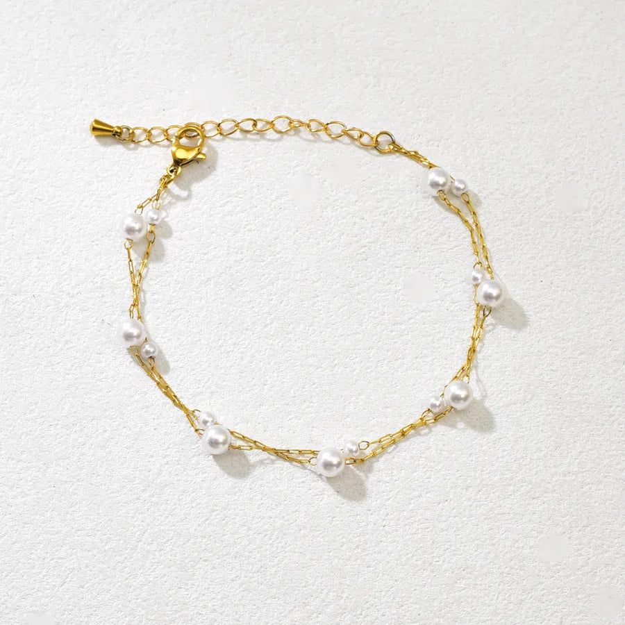 Gold Plated Double Layer Pearl Bracelet
