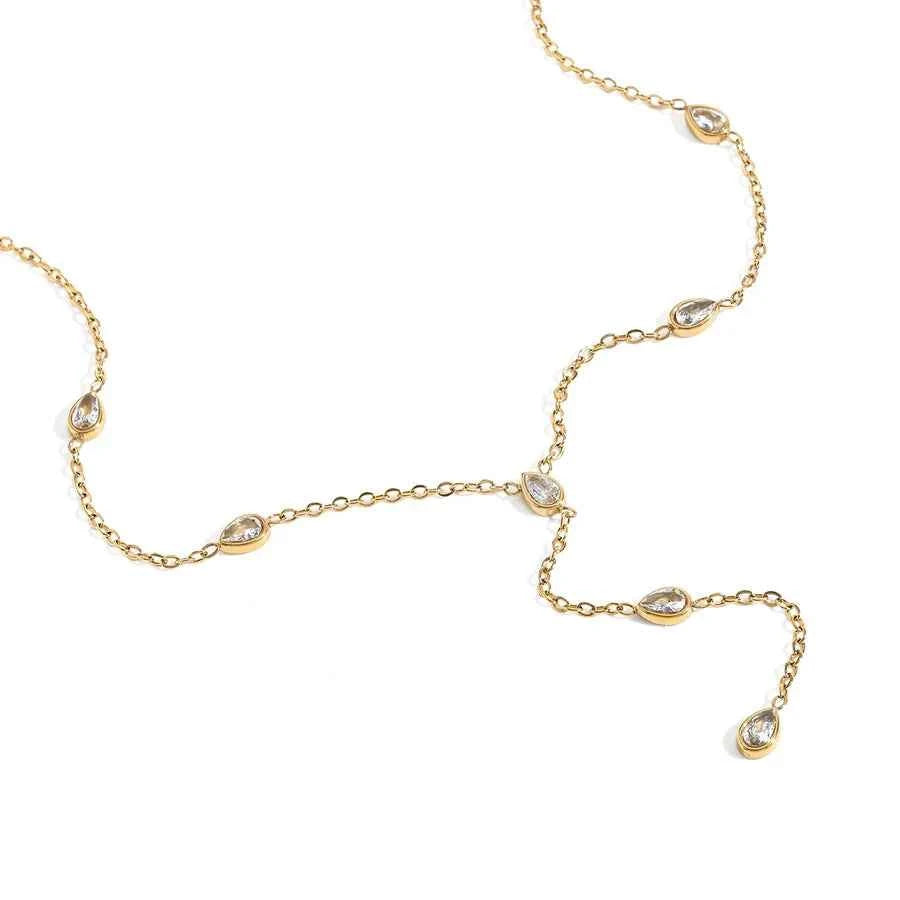 18K Gold Water Drop Zircon Stainless Steel Necklace