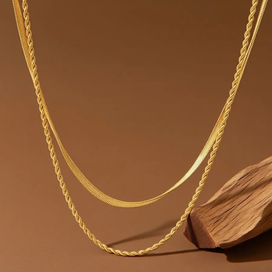 Double Layer Titanium Steel Heart Necklace X0393-Blade Twist Chain-Necklace- Gold