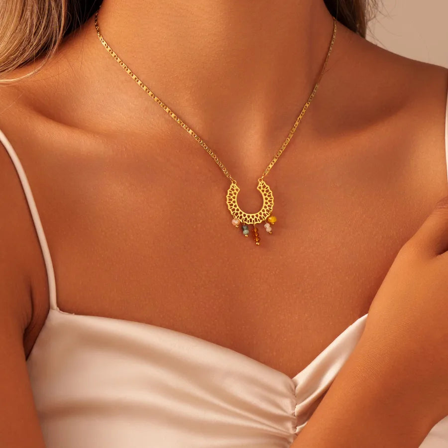 18K Gold PVD Coated Stainless Steel Necklace Average Size Multicolor X-09-63