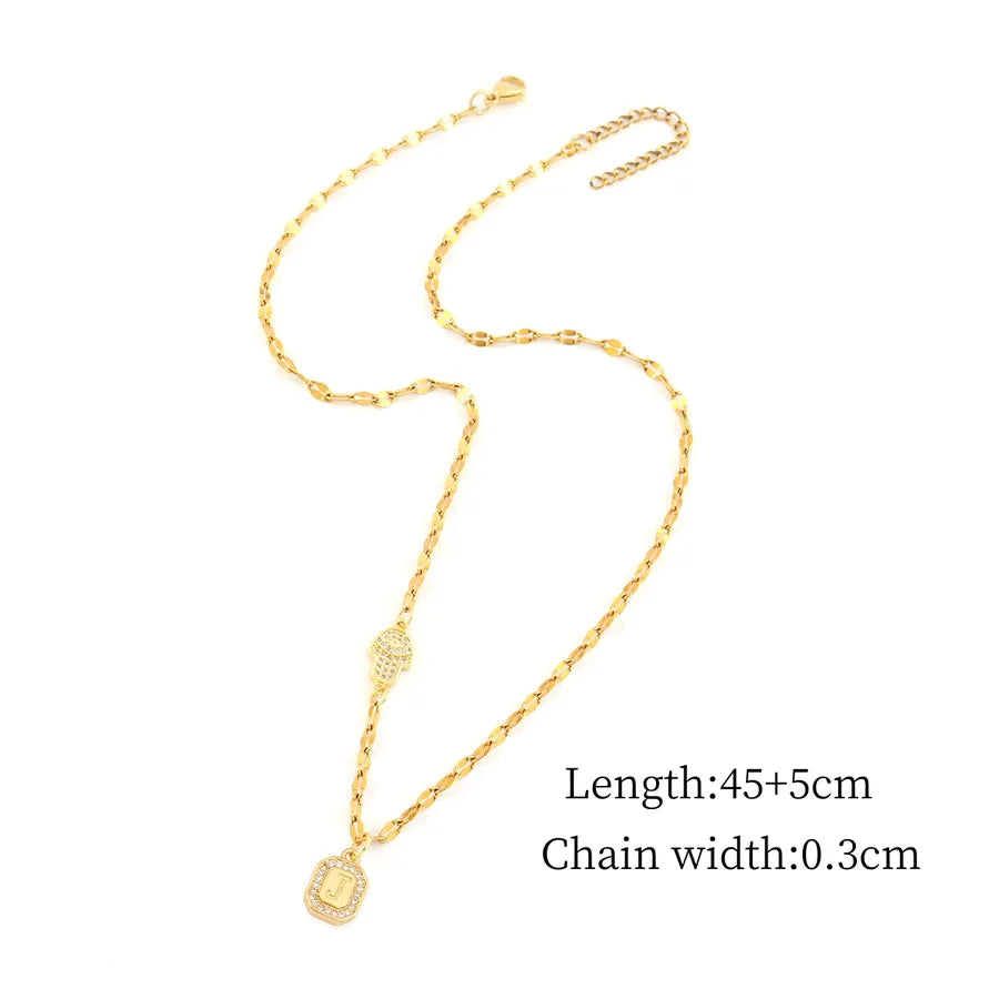 Gold Palm & Letter Pendant Necklace – Retro Style Gold j